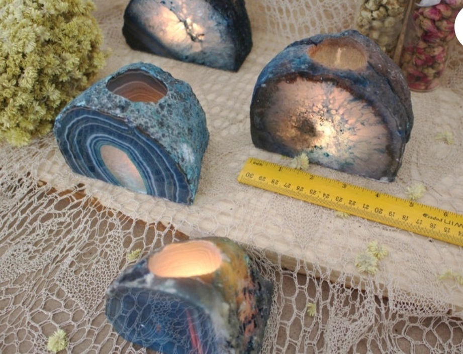 Candle Holder - Agate Varying Dimensions | Polished Blue Irregular Shape Natural Origin