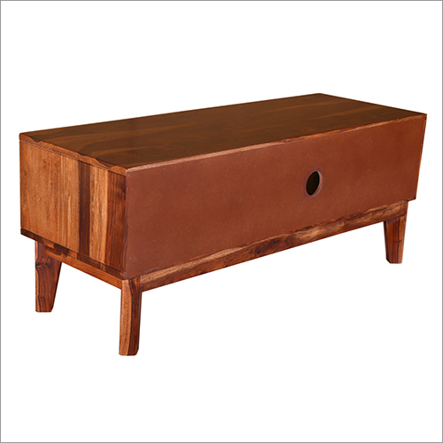 Wooden Tv Unit - Solid Wood, Multiple Dimensions, Natural Wood Color | Geometric Cut-out Pattern, Polished Wood Finish, Modern Style, Open Storage Compartments