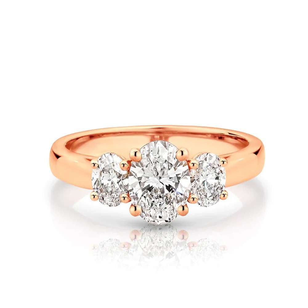 Oval Shape Three Stone Diamond Ring In Synthetic Diamonds In 10k White Gold 2 Ct Diamond Clarity: Vs2