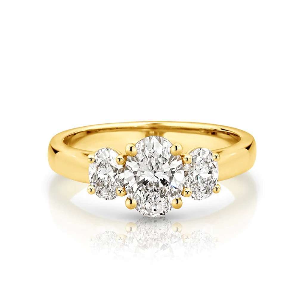 Oval Shape Three Stone Diamond Ring In Synthetic Diamonds In 10k White Gold 2 Ct Diamond Clarity: Vs2