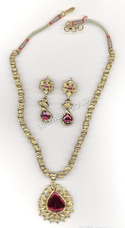 Kundan Necklace Set - 916 KDM BIS Hallmark Gold, Exclusive Meena Design with Earrings for Women