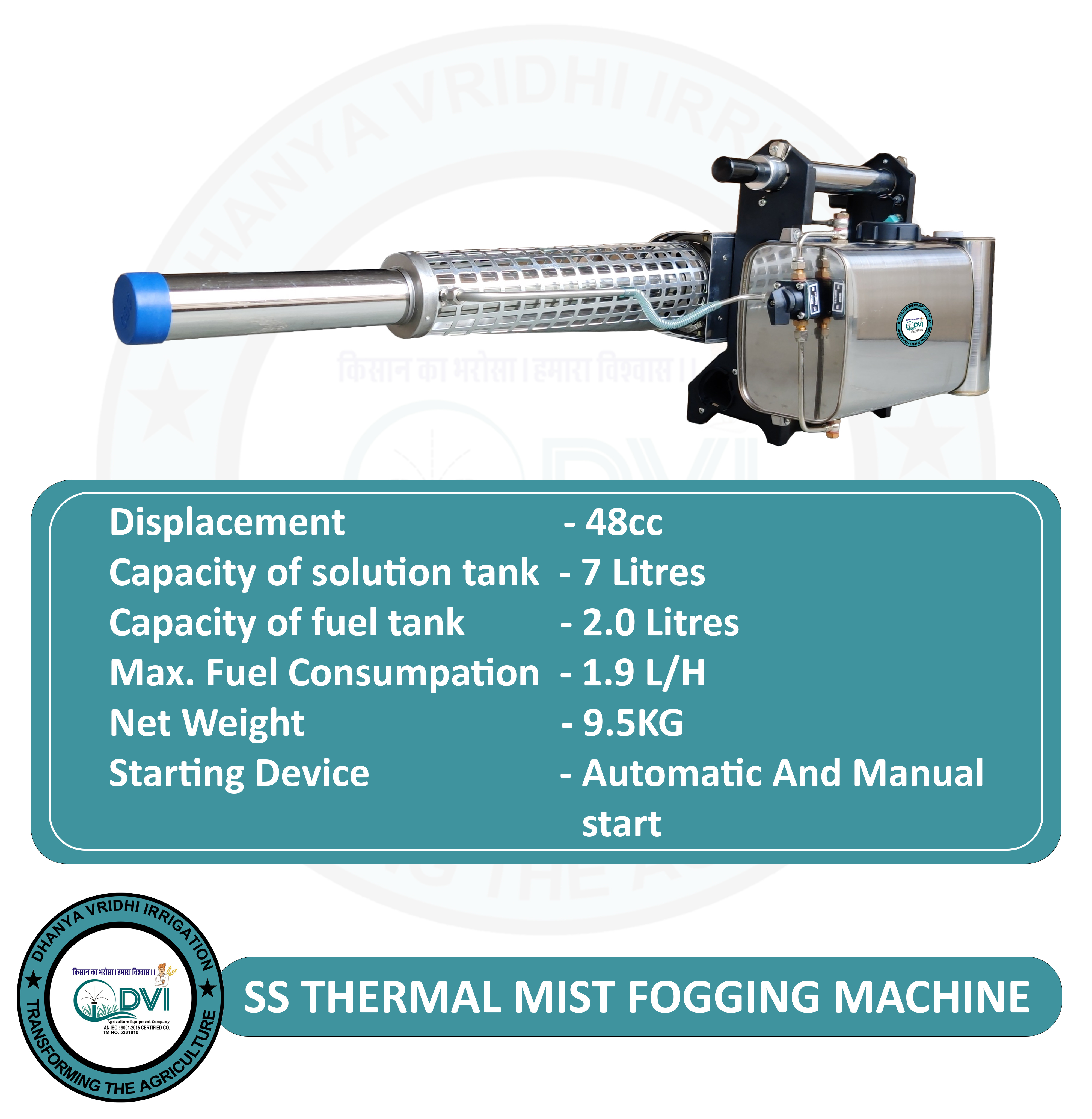 Dvi Stainless Steel High Power Thermal Fogging Machine - 1050x310x260 Mm | Push Button Start, 2 In 1 Self Start, Ideal For Pest Control In Agriculture, Offices & Schools