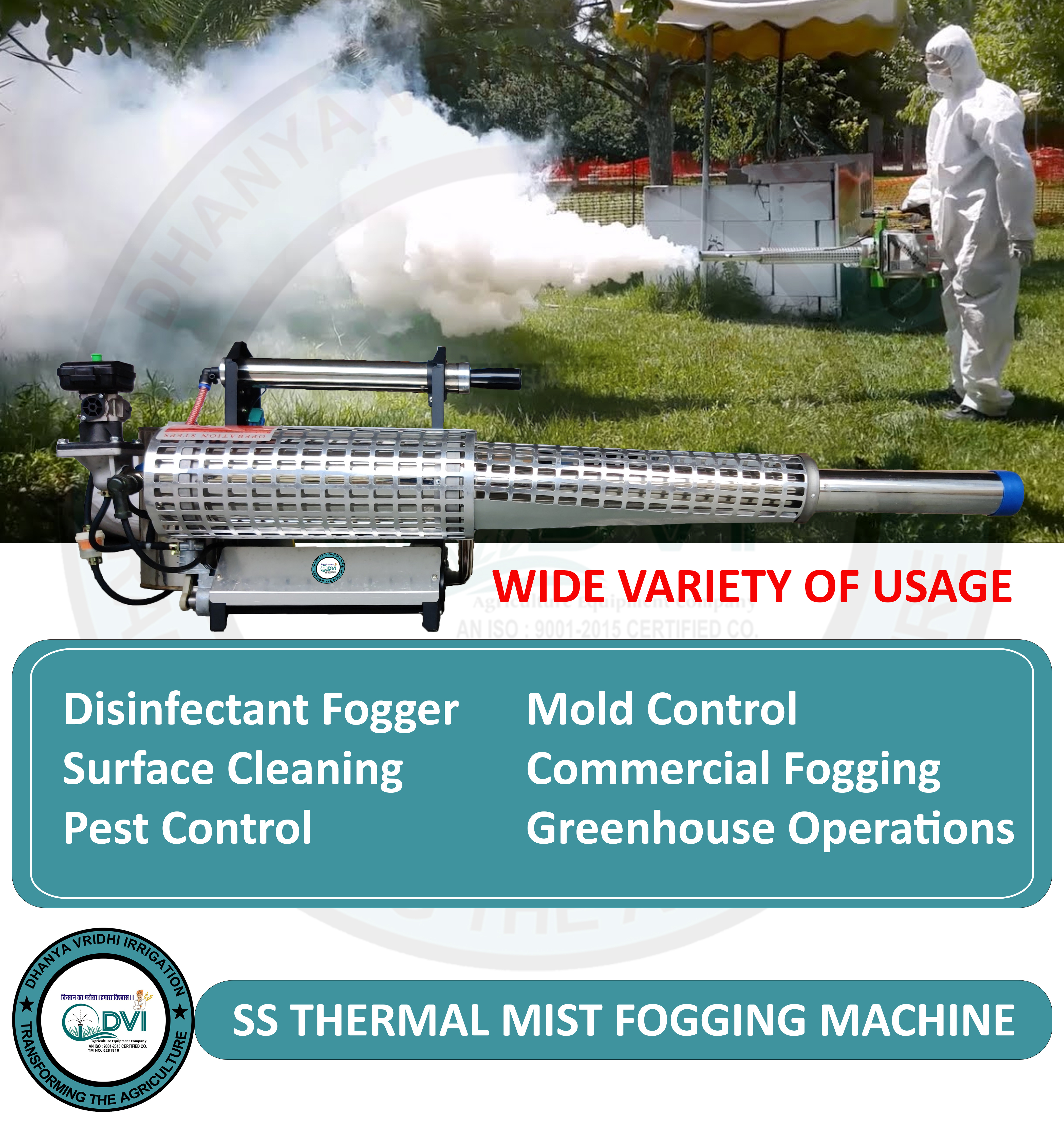 Dvi Stainless Steel High Power Thermal Fogging Machine - 1050x310x260 Mm | Push Button Start, 2 In 1 Self Start, Ideal For Pest Control In Agriculture, Offices & Schools