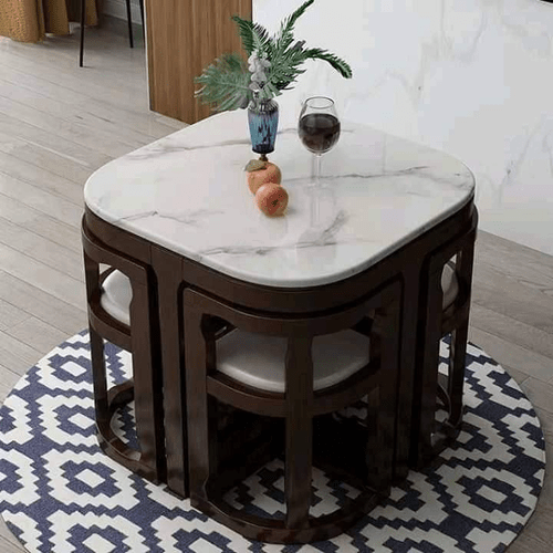 Marble Dining Table - 48" Diameter Round | White Polished Finish, Modern Style, 100 Lbs Weight, Wood Base
