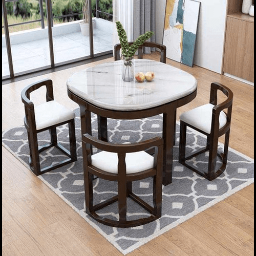 Marble Dining Table - 48" Diameter Round | White Polished Finish, Modern Style, 100 Lbs Weight, Wood Base