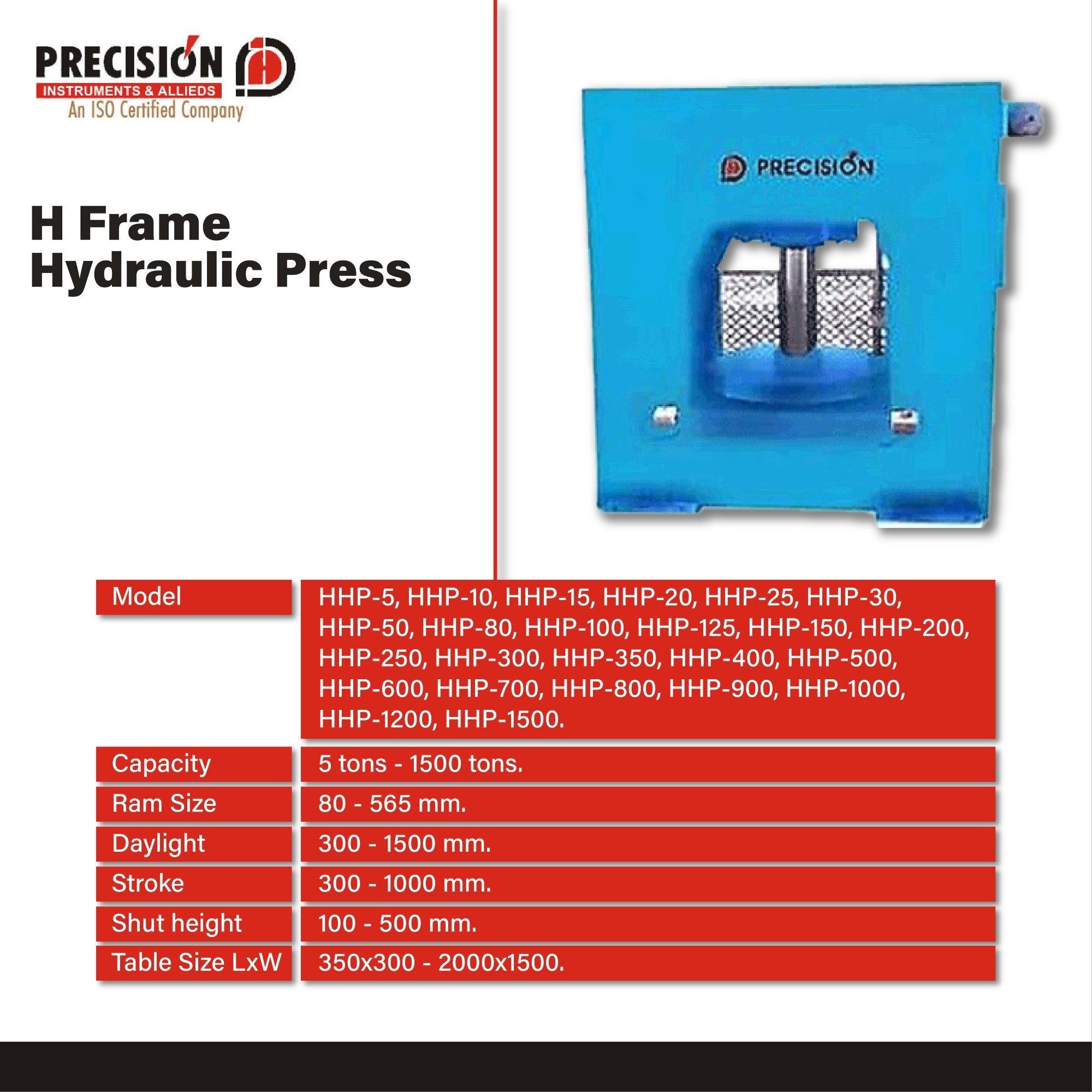 H Frame Hydraulic Press Body Material: Stainless Steel
