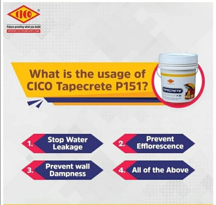 Cico Tapecrete P151 - Acrylic Polymer Modified Cementitious Liquid Coating | Milky White, Waterproof, Smooth Finish, 50kg, 18-month Shelf Life