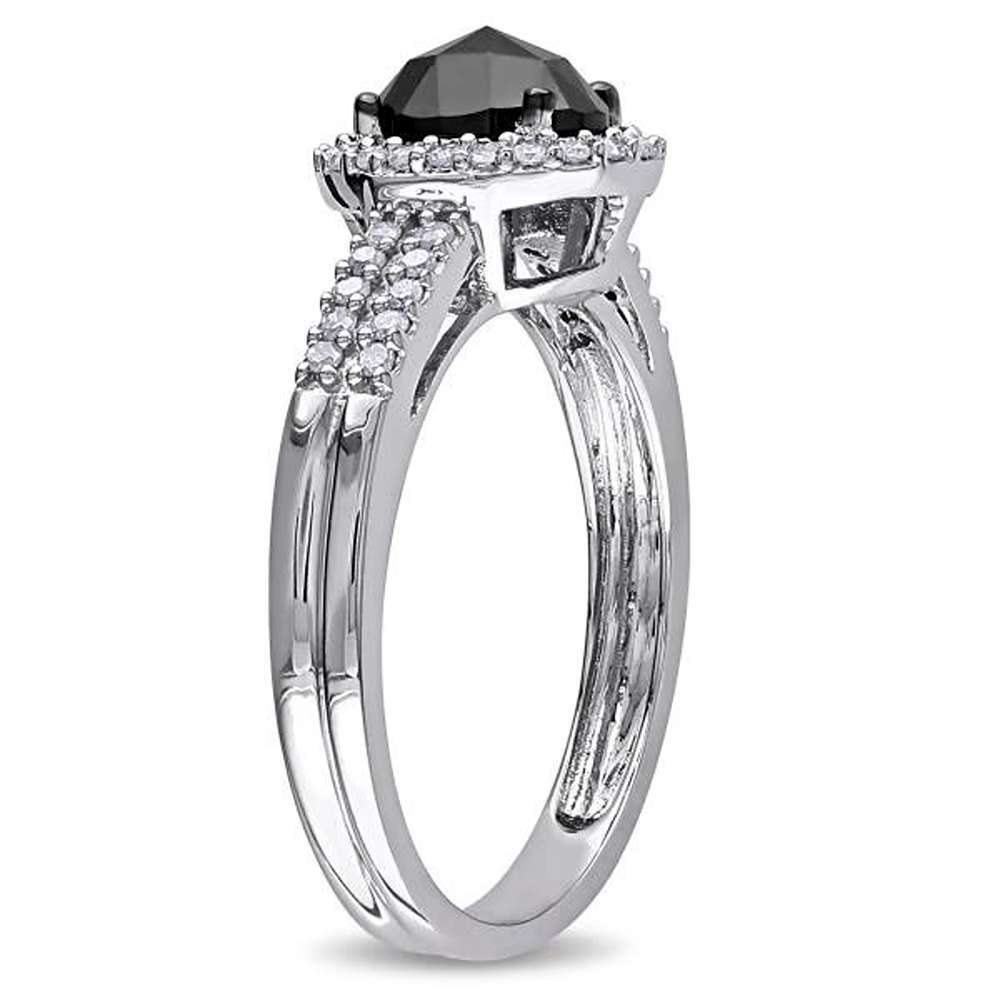 Round Shape Halo Ring In Black Diamond With Side Accents 18k White Gold 2 Ct Density: N/a