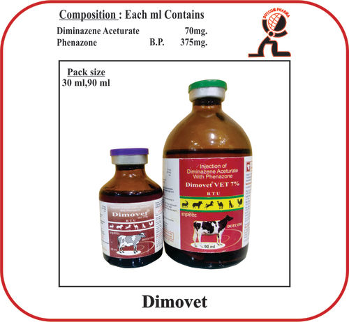 डिमिनज़ीन एसीट्यूरेट ब्रांड - डिमोवेट 90ml पशु चिकित्सा इंजेक्टेबल्स