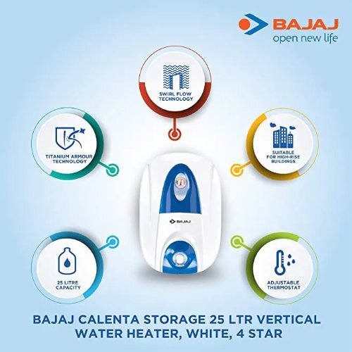 Bajaj Electric Water Heater - 25 Liters Capacity, 2000 Watts Power, 230 Volts Voltage, Maximum 8 Bars Pressure