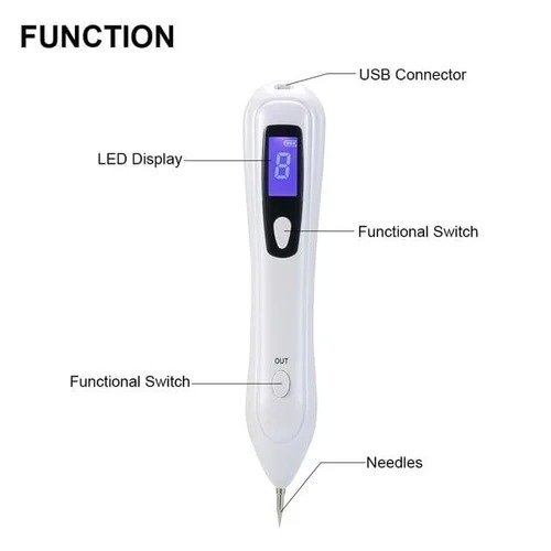 Spot Remover Pen - Abs Material, 17.5 X 3.5 X 3 Cm, White | Easy Grip, 6 Modes, 1 Coarse & 5 Fine Needles, Usb Rechargeable