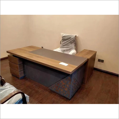 Modern Executive Table - Engineered Wood, L Shaped Design | Durable Matte Finish, Integrated Drawer Storage, Steel Accents