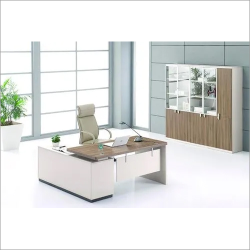 Modern Executive Table - Engineered Wood, L Shaped Design | Durable Matte Finish, Integrated Drawer Storage, Steel Accents
