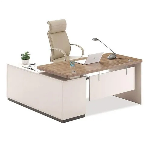 Modern Executive Table - Engineered Wood, L Shaped Design | Durable Matte Finish, Integrated Drawer Storage, Steel Accents