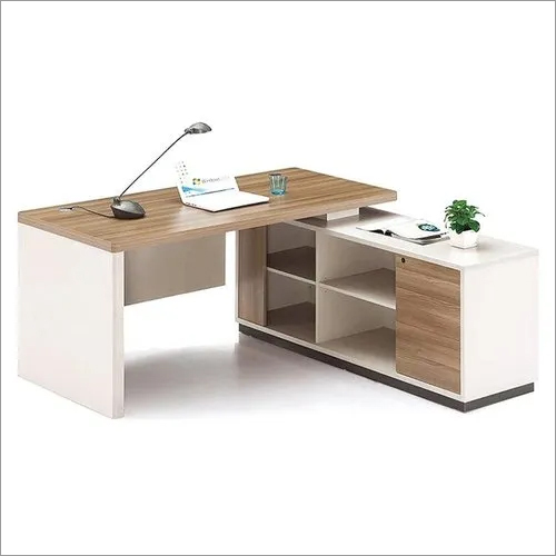 Modern Executive Table - Engineered Wood, L Shaped Design | Durable Matte Finish, Integrated Drawer Storage, Steel Accents