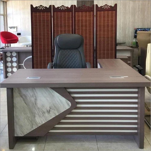 Modern Executive Table - Engineered Wood, L Shaped Design | Durable Matte Finish, Integrated Drawer Storage, Steel Accents