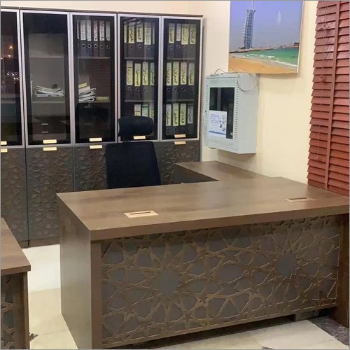 Modern Executive Table - Engineered Wood, L Shaped Design | Durable Matte Finish, Integrated Drawer Storage, Steel Accents