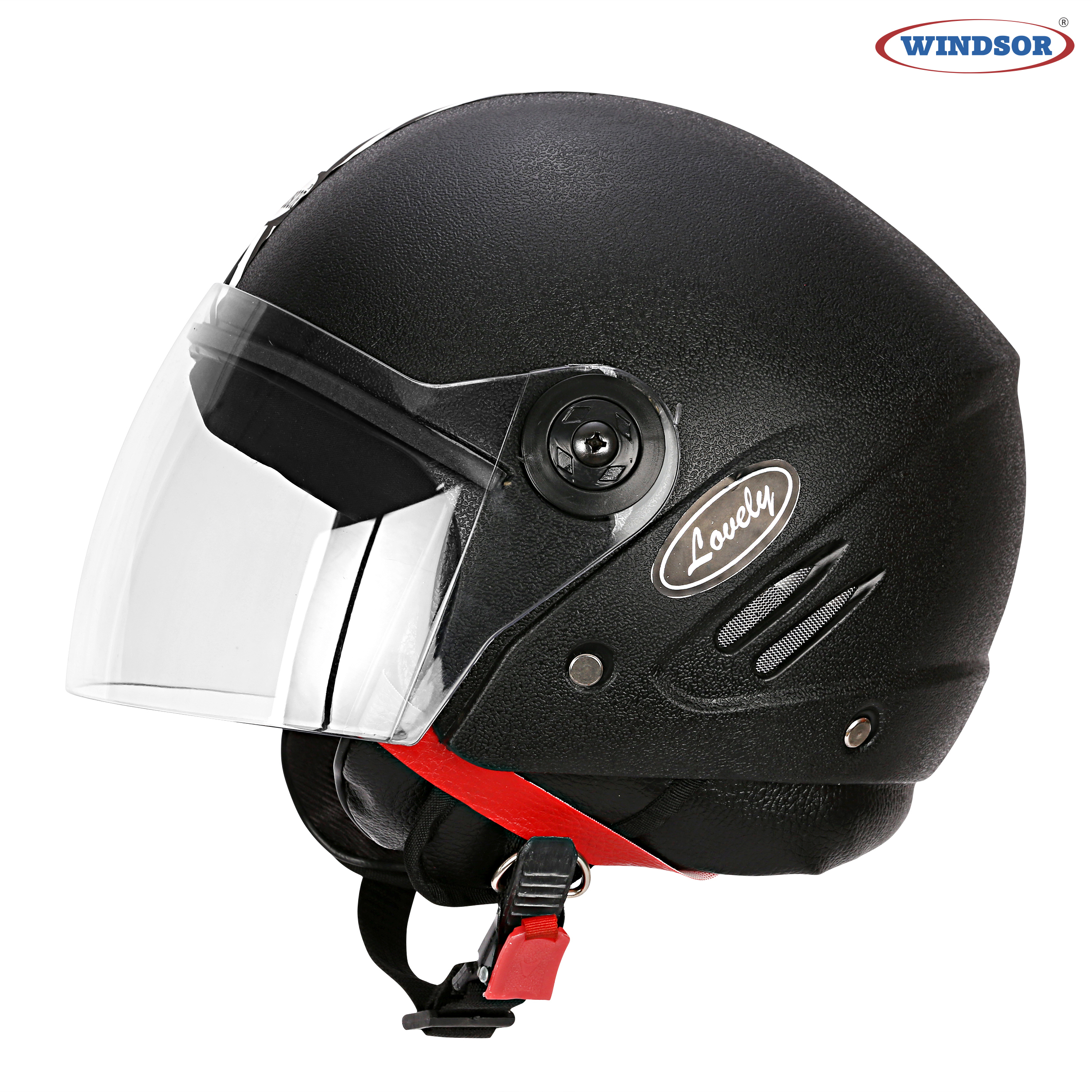 Windsor Lovely Open Face Wrinkle Helmets - Ppcp Material, 580mm Size, Black Color, Acrylic Visor | Open Face Helmet For Riding, 950g Weight