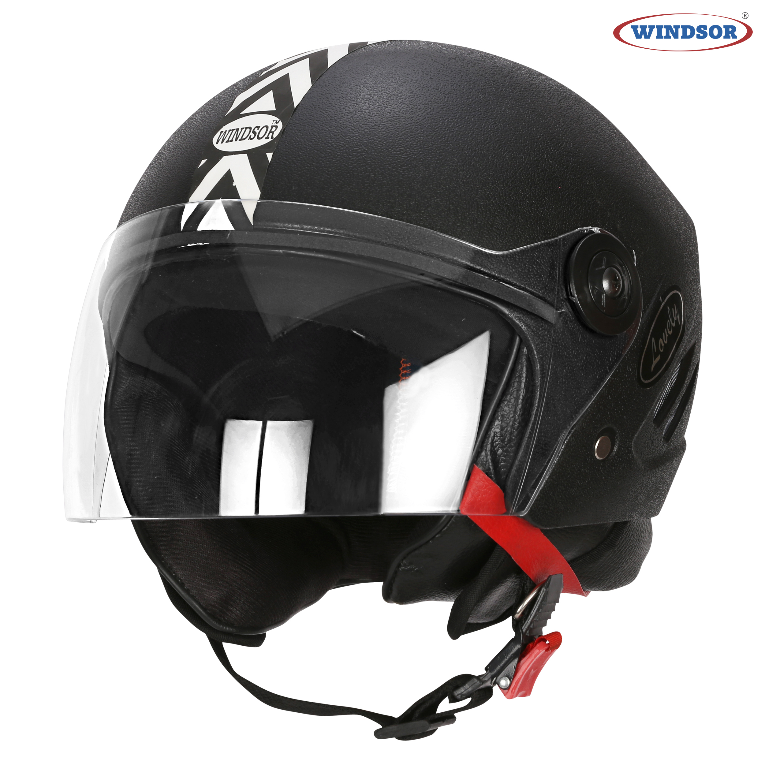 Windsor Lovely Open Face Wrinkle Helmets - Ppcp Material, 580mm Size, Black Color, Acrylic Visor | Open Face Helmet For Riding, 950g Weight
