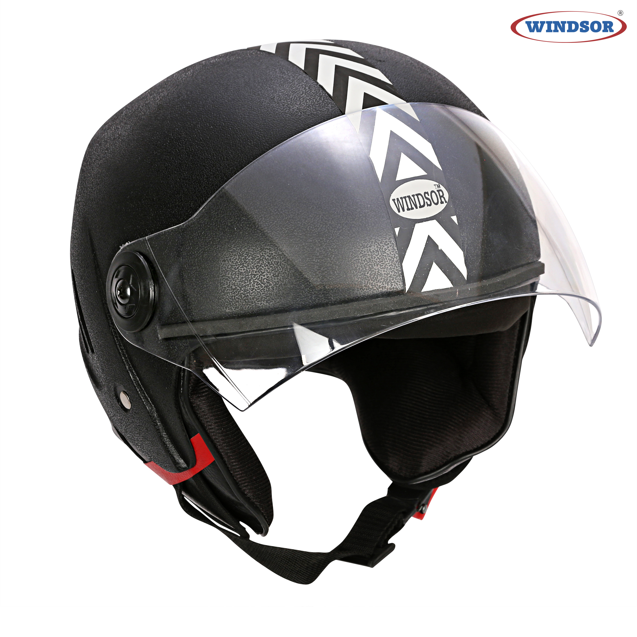 Windsor Lovely Open Face Wrinkle Helmets - Ppcp Material, 580mm Size, Black Color, Acrylic Visor | Open Face Helmet For Riding, 950g Weight