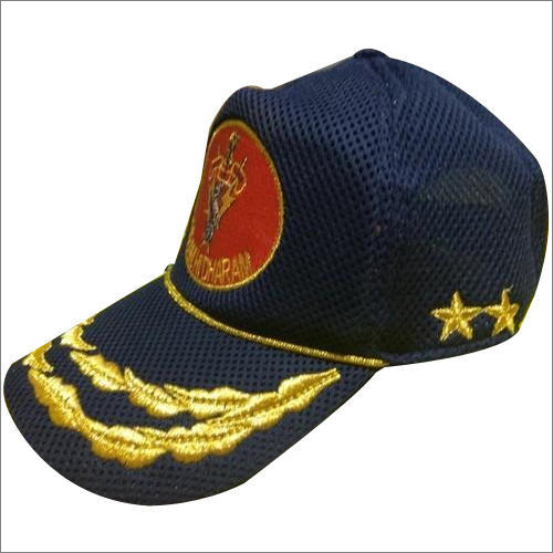 Office Double Leaf Cap - Cotton Material , Blue and Golden Colors for Military Personnel