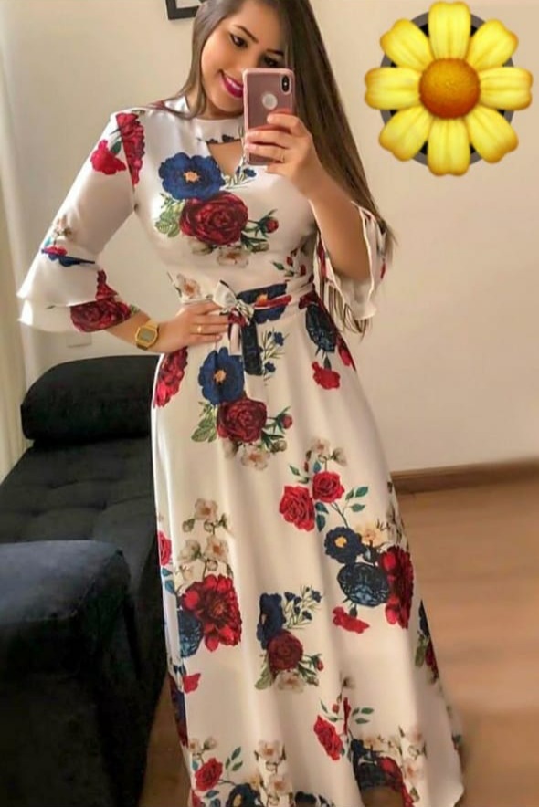 Heavy Print Gown - Heavy Crepe, Size L-40 Xl-42 Xxl-44, Length 50 Inches , Short Sleeve, Washable, Digitally Printed Design In 5 Trendy Colors