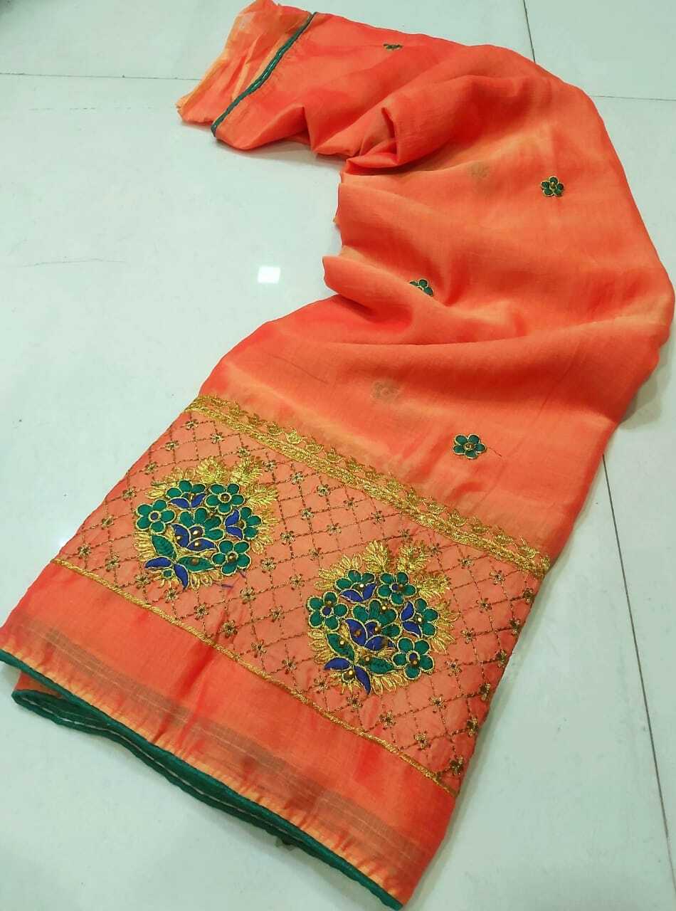 Dusty Saree - Georgette Sahi Siffon Fabric With Jeri Work, All Over Panel Work, Simple Sober Lace Piping & Stone Banglori Blouse | Casual Washable Ethnic Wear, Custom Size, All Season