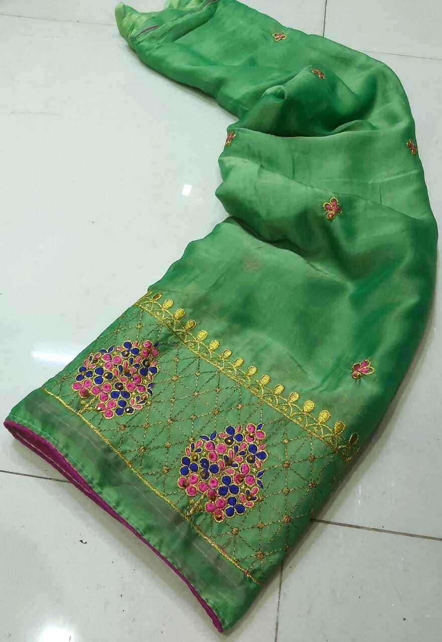 Dusty Saree - Georgette Sahi Siffon Fabric With Jeri Work, All Over Panel Work, Simple Sober Lace Piping & Stone Banglori Blouse | Casual Washable Ethnic Wear, Custom Size, All Season