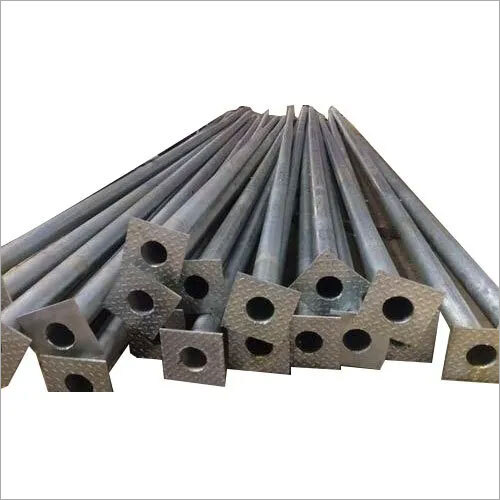 Mild Steel 15 Feet Round Swaged Pole - 12 mm Plate Thickness, Steel Grey Finish, Electrical Socket Included