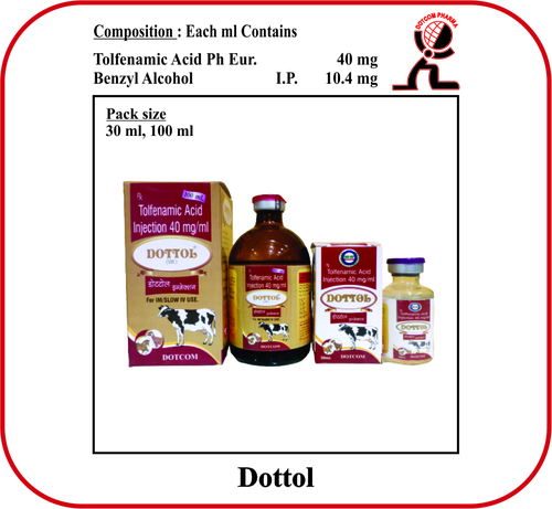 Tolfenamic Acid 40 mg & Benzyl Alcohol 10.4 mg - Veterinary Injectable Liquid, 100mL for Treating Pneumonia and Acute Mastitis in Multiple Animal Species