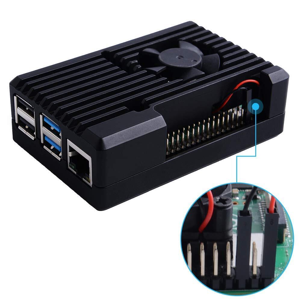 Black Raspberry Pi 4 Armor Case Passive Aluminum Alloy Case With Cooling Fan For Raspberry Pi 4 Model B