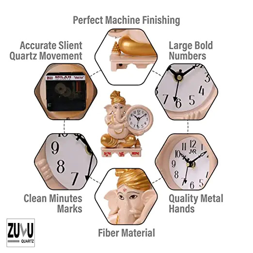 Ganesh Table Clock - Plastic Frame, 18w X 22h Cm | Antique Style, Silent Sweep Movement, Multicolor Analog Dial