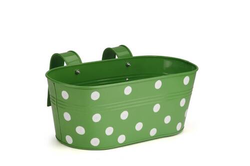 रेड आयरन ओवल रेलिंग प्लांटर पोल्का डॉट्स