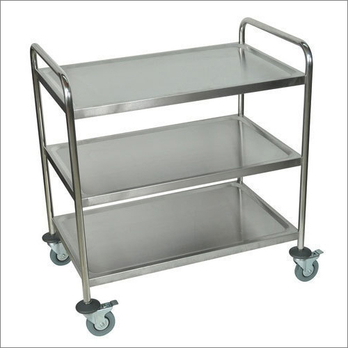 Stainless Steel Kitchen Trolley - Polished Finish, Silver Color | Industrial And Commercial Usage, 50-100 Weight Capacity