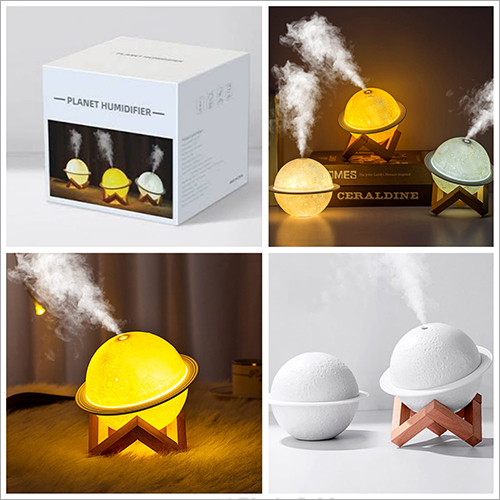 Moon Orbit Humidifier - Plastic, 500ml Capacity, Multicolor | Creates A Comfortable Environment With Mist And Ambient Light On Wooden Stand