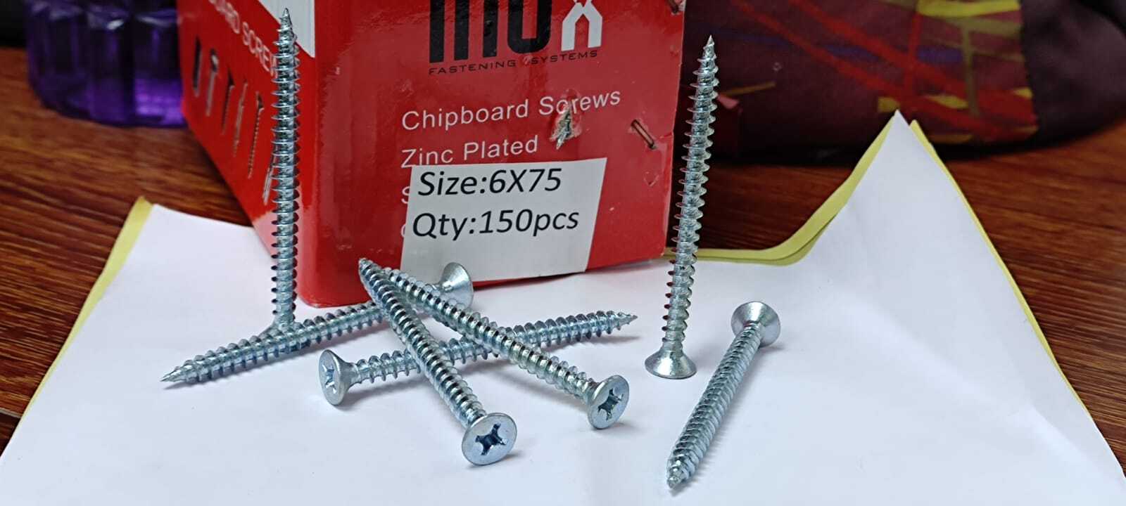 Chip Board Screws - Color: White Zinc