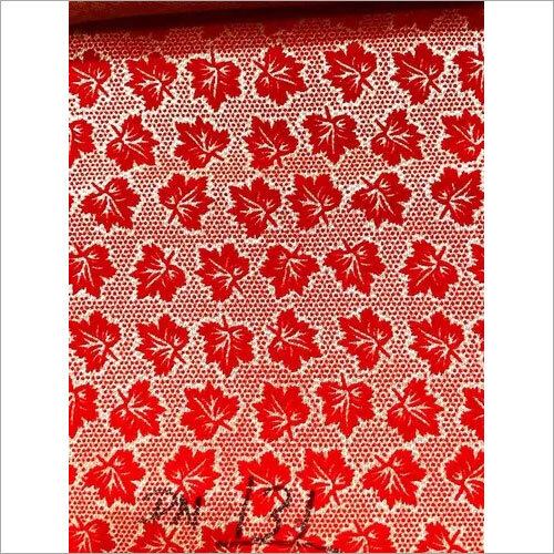 रेड प्रिंटेड फ्लॉक्ड वेलवेट फैब्रिक