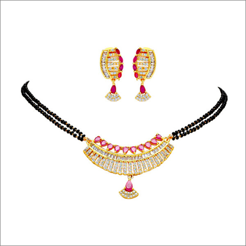 Mangalsutra Necklace With Earring - Imitation Jewelry Set, Ruby and Zircon Accents for Women's Gifting Occasions