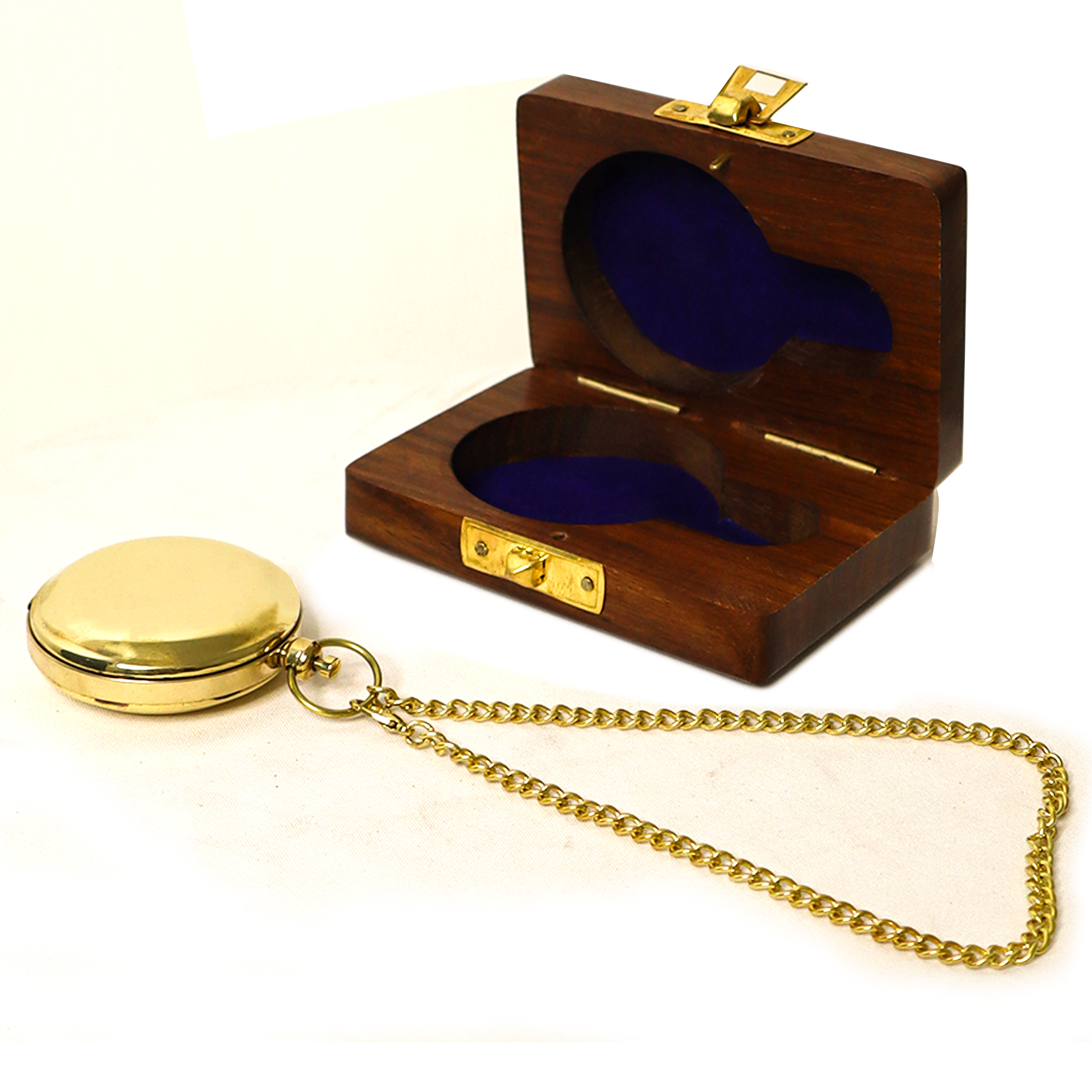 Brass Shiny Nautical Open Face Push Button Compass With Box