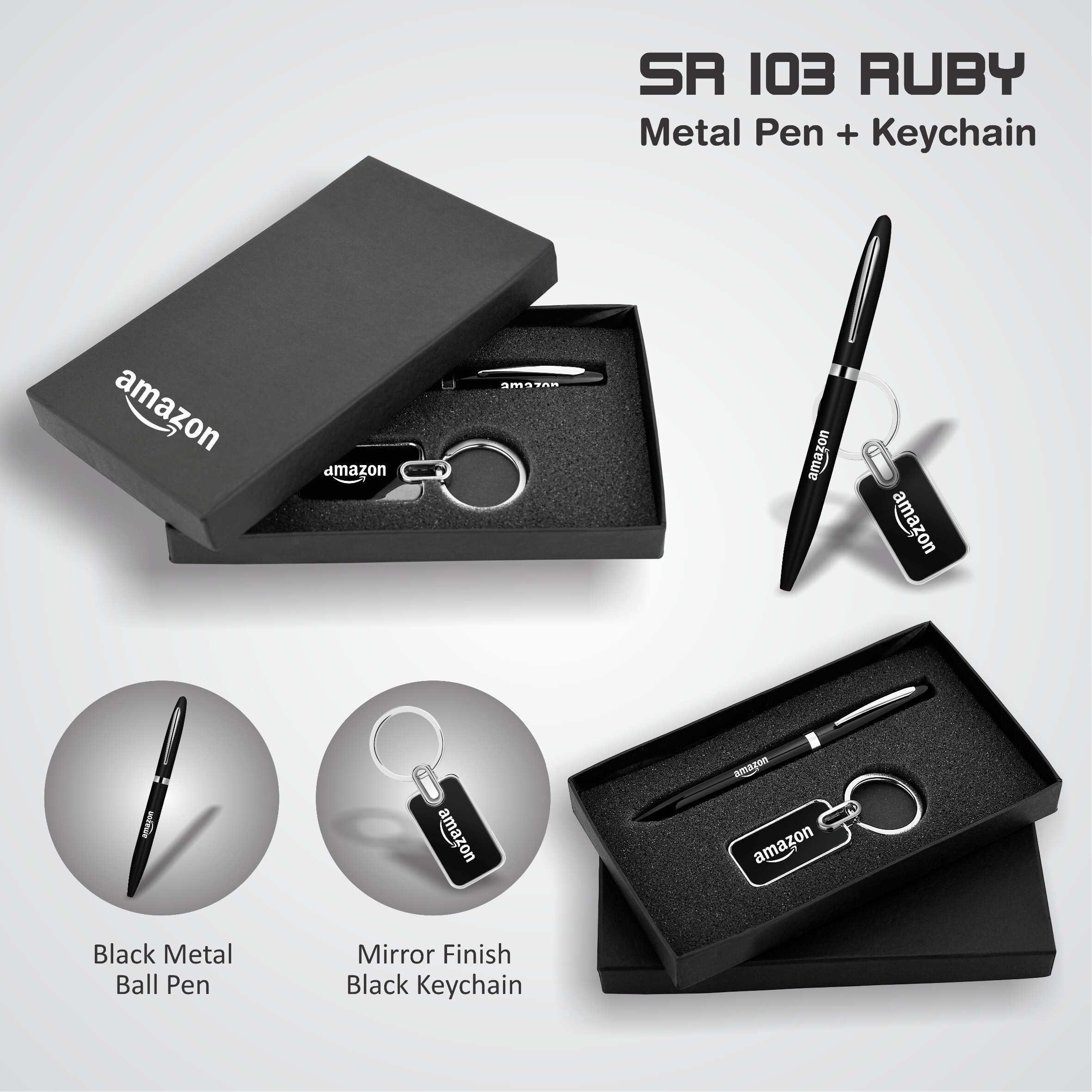 2 In 1 Pen Keychain Combo Gift Set Sr 103 Ruby - Black, Rectangle Design | Versatile Ruby Pen And Keychain For Industrial, Domestic, Personal Use