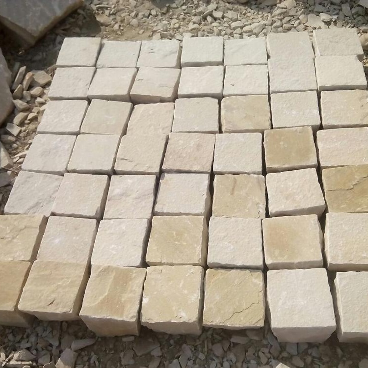 Mint Sandstone Cobbles - 9x9x9 Cm, 10x10x10 Cm, Tumbled Finish, Yellow Mint Color, Ideal For Landscaping Applications