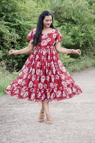 Women Georgette Floral Dress Frocks...