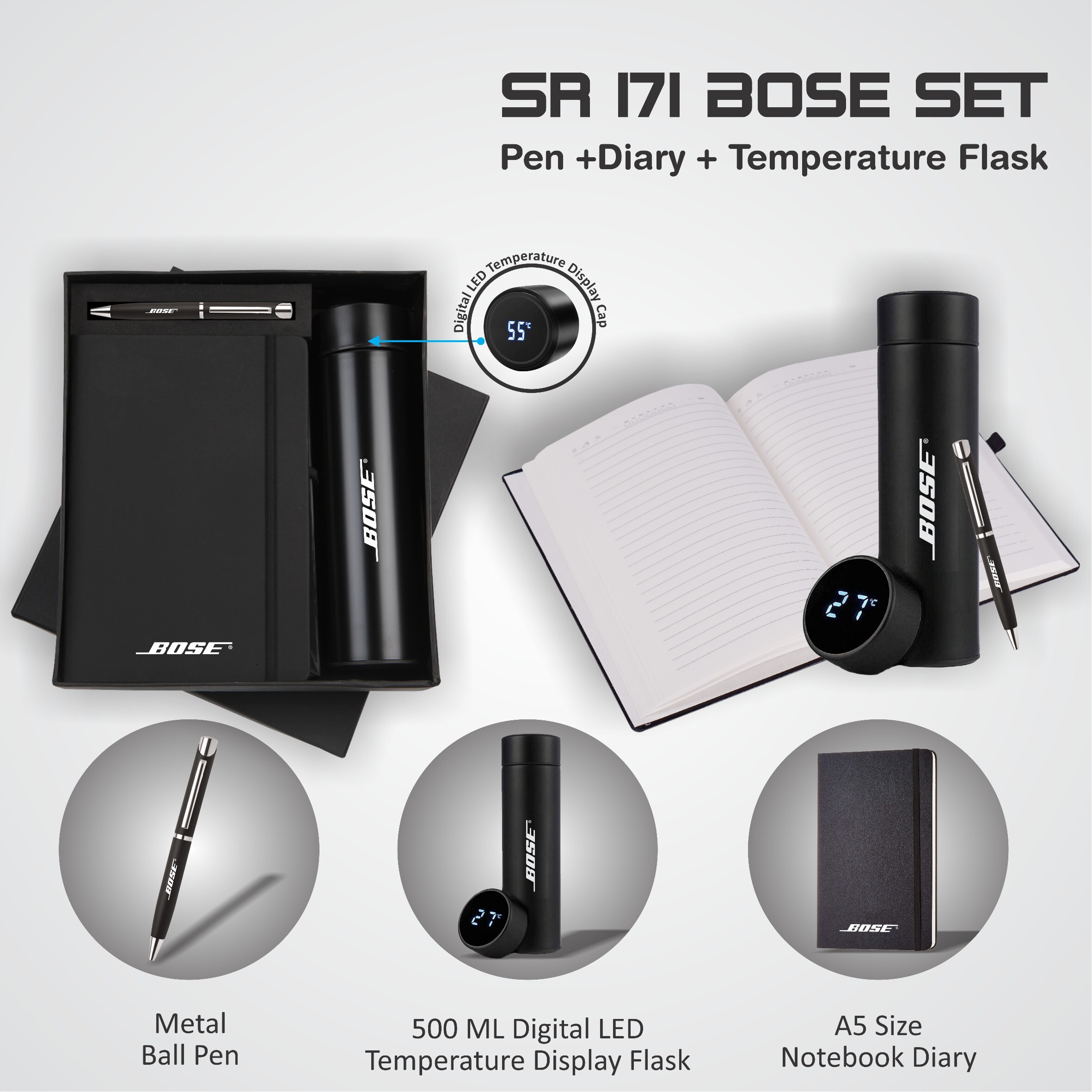 3 In 1 Pen Diary Temperature Bottle Combo Set Sr 171 Bose Set