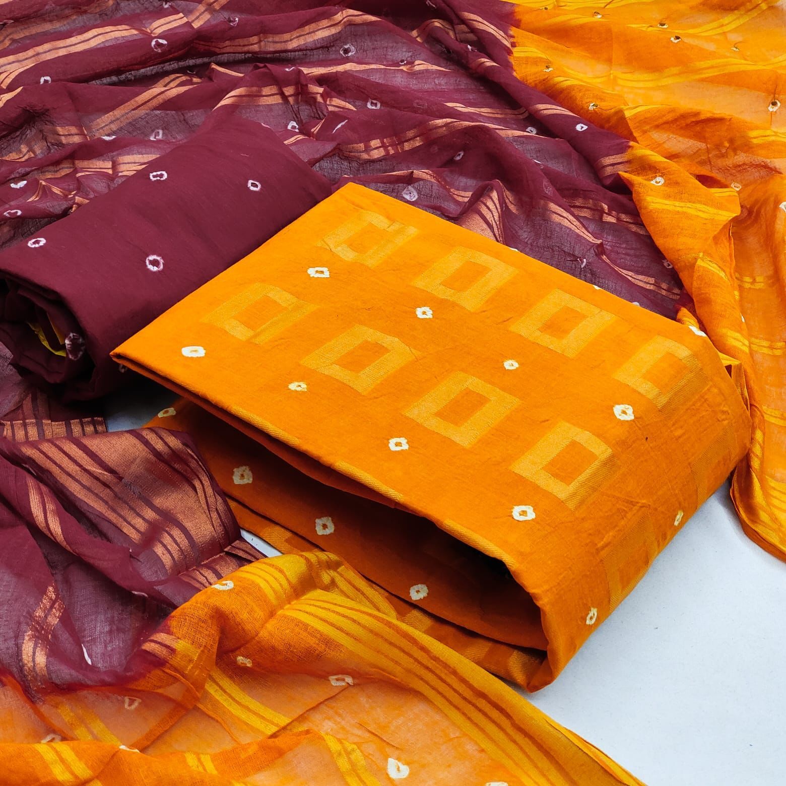 Women Pure Cotton Bandhani Dress Materials...