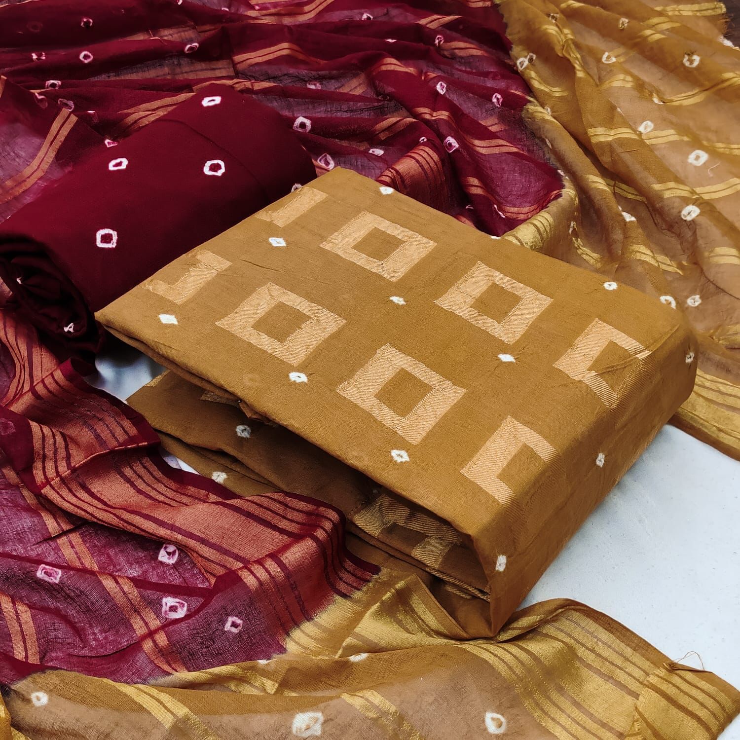 Women Pure Cotton Bandhani Dress Materials...