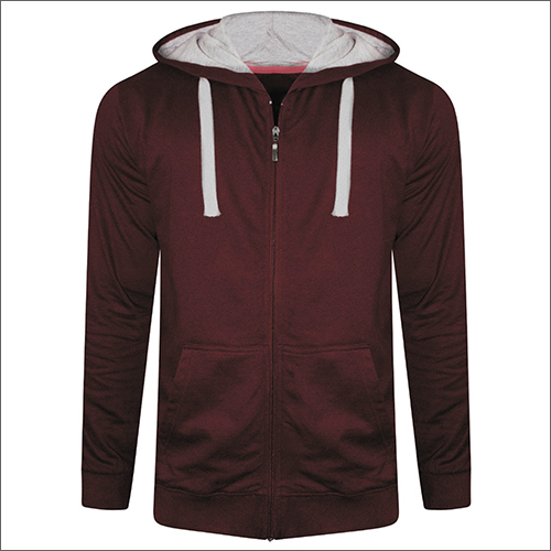 Washable Mens Fleece Maroon Hoodie