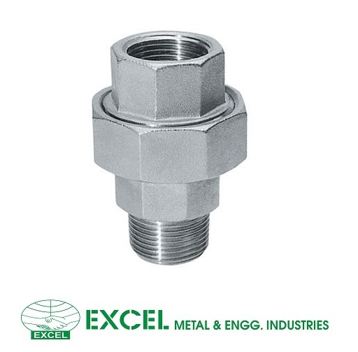 Union Fitting - Stainless Steel Ss304/ss316, Hexagonal Body With Cylindrical Threads, Metallic Silver, Rated Pressure Up To 1500 Psi, Threaded Connection