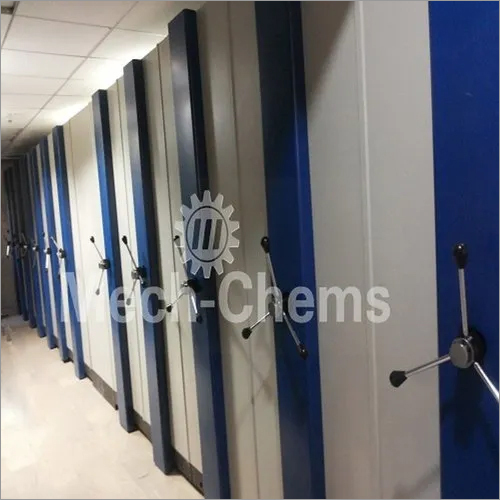 ब्लू एंड व्हाइट मोबाइल रैक स्टोरेज सिस्टम