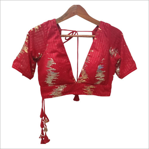 मैरून लेडीज़ पार्टी वियर V नेक ब्लाउज़