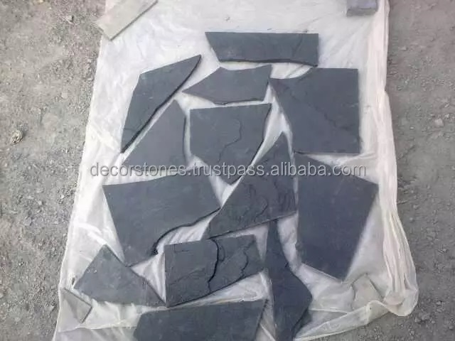 Kadappa Black Limestone Flagstone Slabs - Irregular Sizes 30-90 Cm, 2.5-4.0 Cm Thickness, Durable Black Hue For Elegant Paving Design